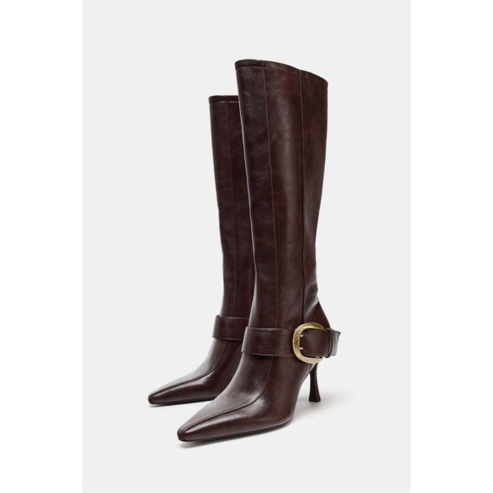 ZARA HIGH-HEEL BOOTS WITH METAL BUCKLE